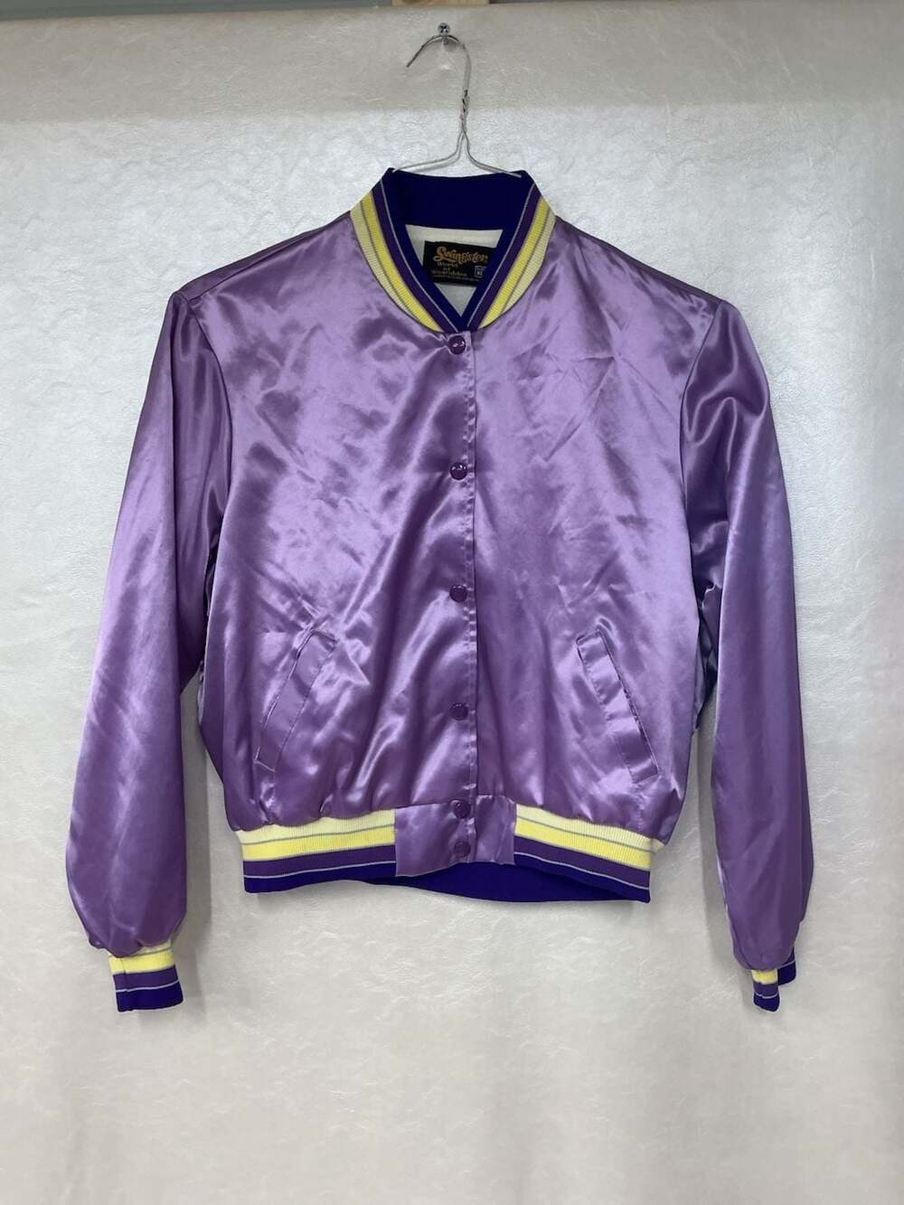 Vintage Swingster Satin Varsity Jacket Purple Yellow Size Girls XL / Ladies SM